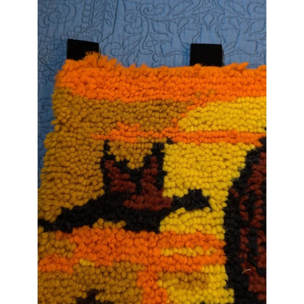 Vintage 70s Geese in Flight Latch Hook Rug Wall Hanging Sunset 24x18 Ready to...